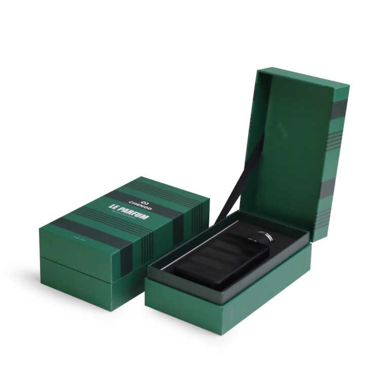 caixas de perfume personalizadas com tampa flip verde